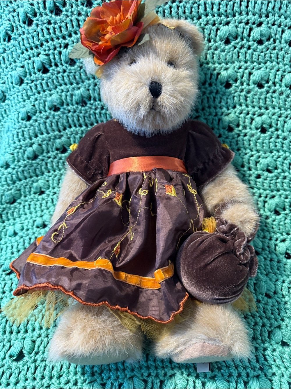 Plush Brown Bear Doll with Orange Flower Accent - Picture 2 of 7